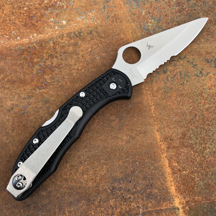 Spyderco Delica 4 Black FRN CombinationEdge VG-10 Blade Deep Carry Titanium Clip